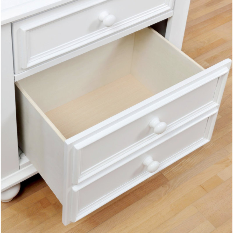 Wooden Nightstand With 2 Drawers, White