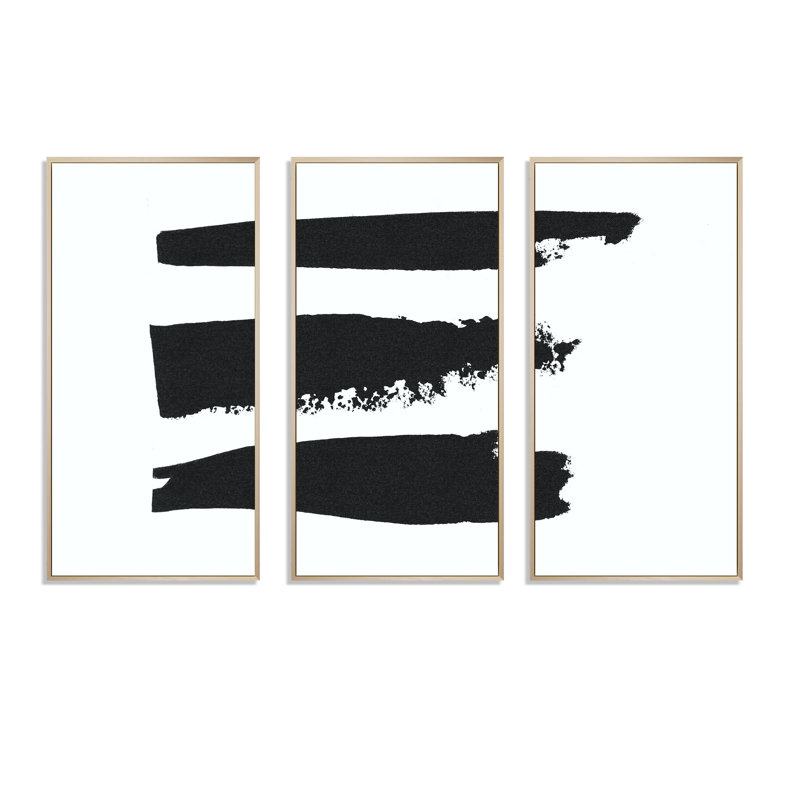 «Black and White Geometric Company II», ensemble d'art mural moderne encadré sur toile Mid-Century, Cadre blanc