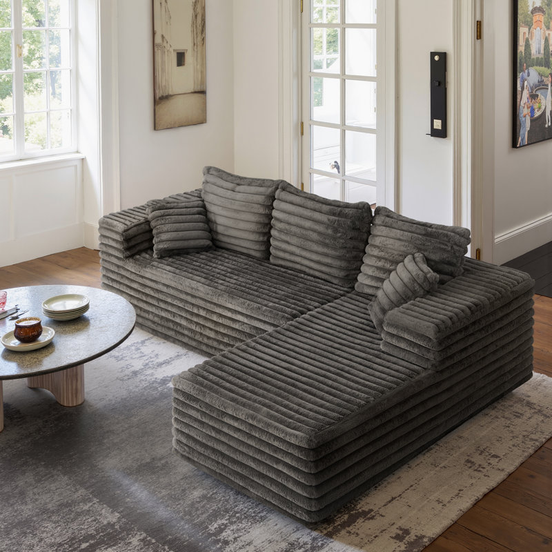 Canapé 2 pièces avec coussin Kustas Boneless, Grey Corduroy