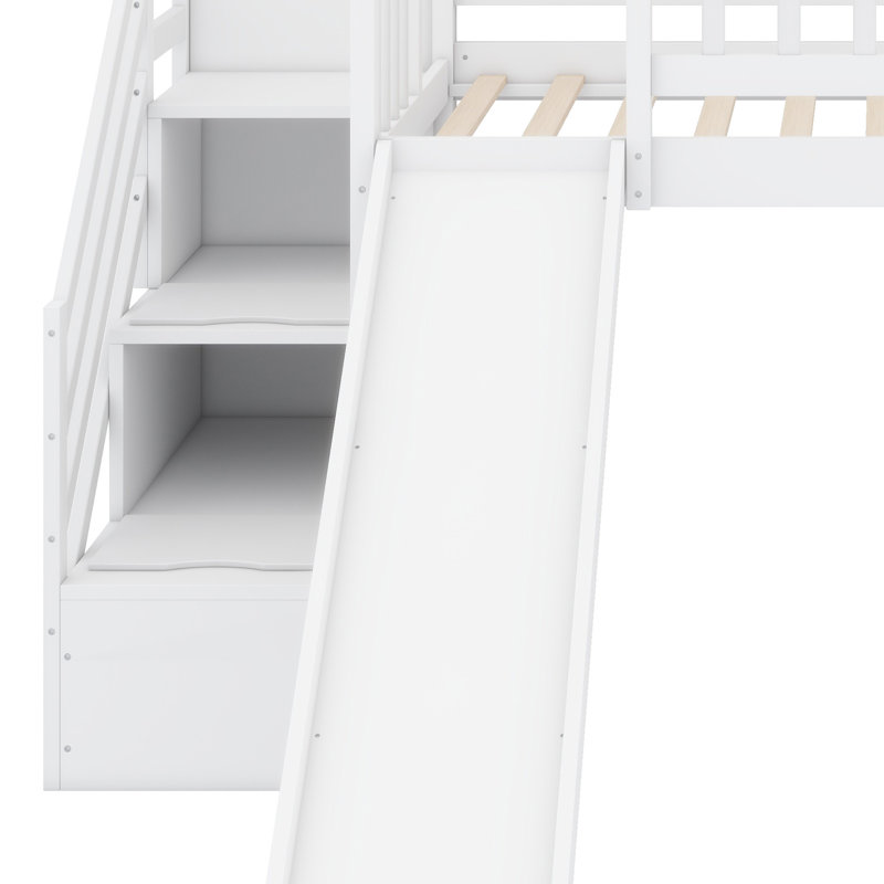 Space-Saving Stairway Loft Bed, White