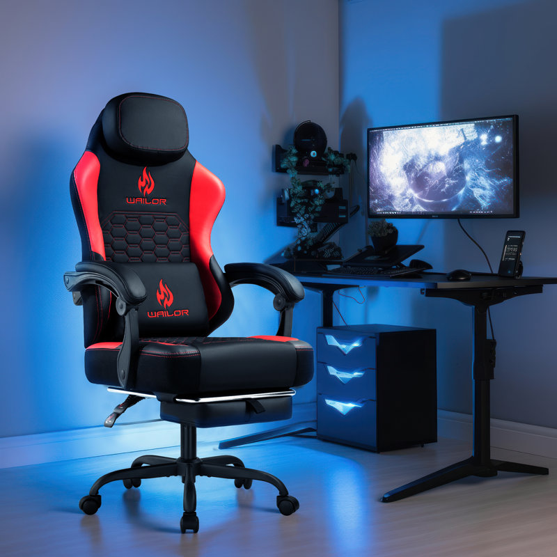 Red and Black Ergonomic Gaming Chair with Massage and Footrest