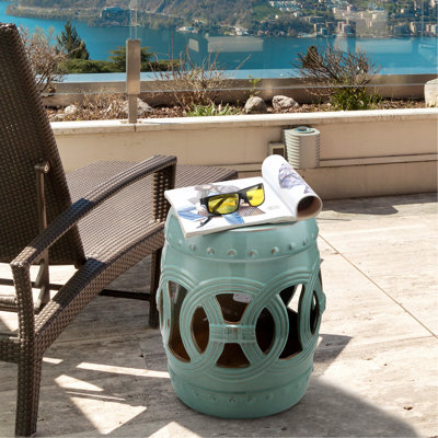 Tabouret de jardin en céramique avec anneau noué à deux pièces et matériau émaillé résistant, table de bout décorative, collection Home