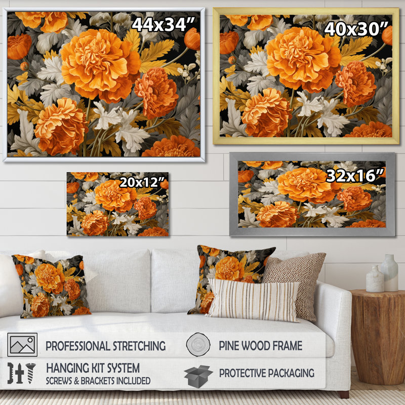 Orange orange, souci, splendeur sur toile, Toile tendue, H 24 po x l 32 po x P 1 po