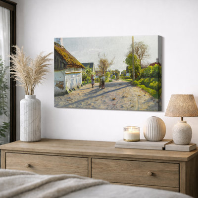 Illustration de scène de village ensoleillé, images de salon champêtre, impression sur toile giclée sur toile encadrée.