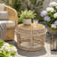 Table d'appoint ronde en bois d'acacia avec structure en corde tressée beige pâle, aucun assemblage requis, table d'appoint résistante aux intempéries pour patio et salon