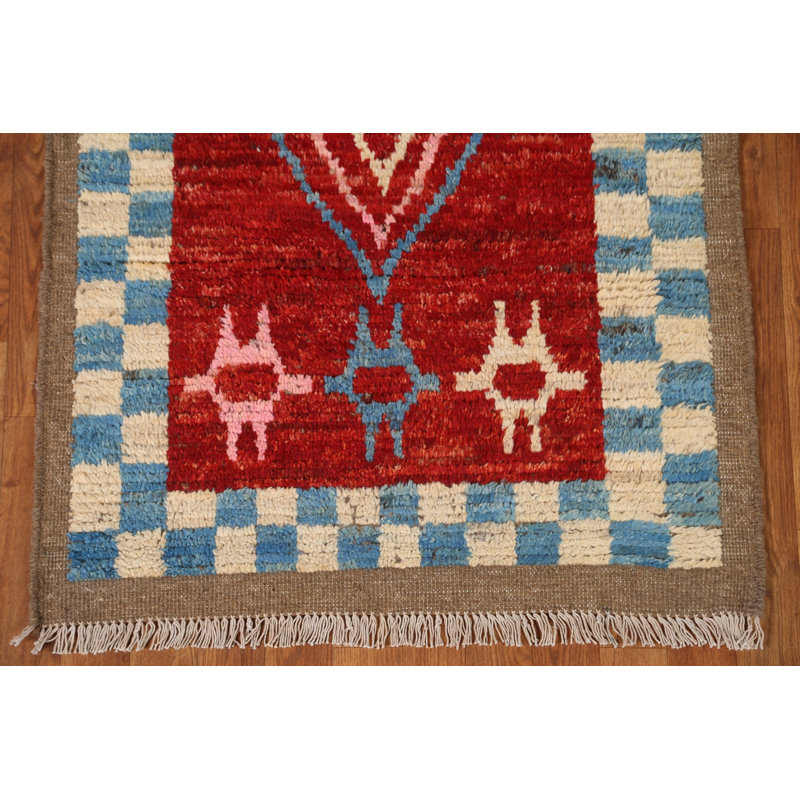 Tapis rouge rouge marocain noué à la main 3 x 10