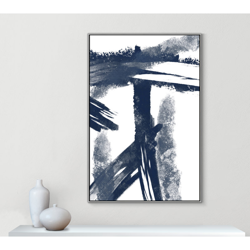 Bleu marine frappant les coutures 1 - reproduction d'art, H 61,5 po x l 41,5 po x P 2 po, Toile avec cadre argenté