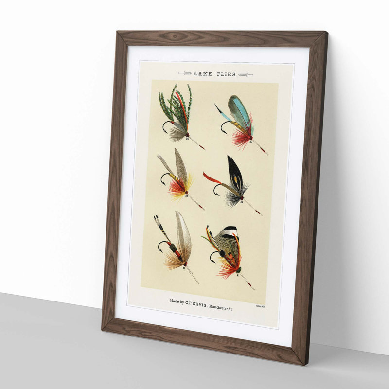 Lake Fishing Flies Version 1 by Mary Orvis Marbury - Picture Frame Painting Print, 91cm H x 60cm W x 2cm D, Walnut