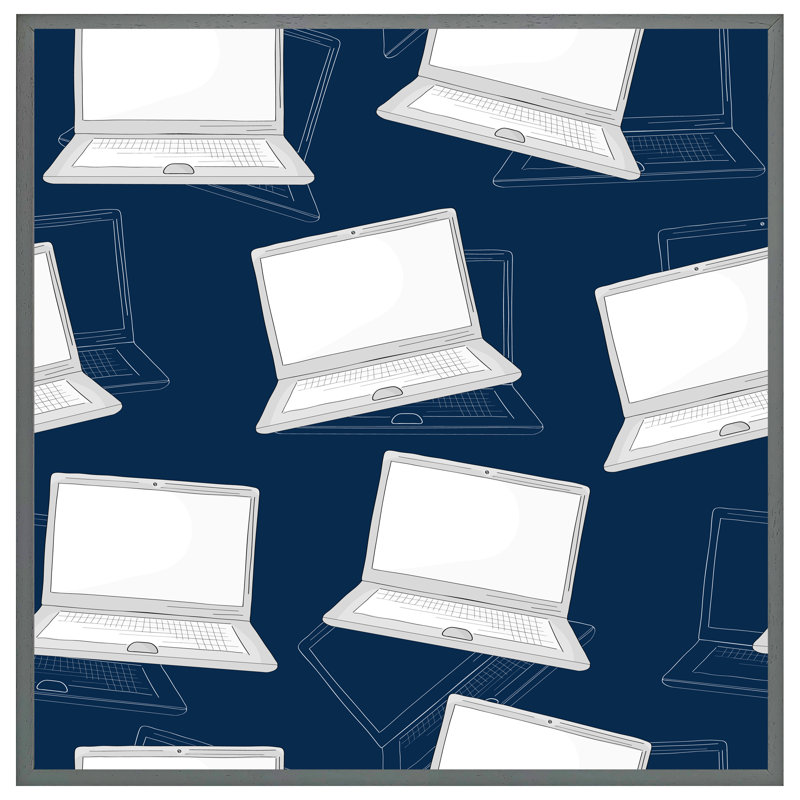 Laptops - Single Picture Frame Print, 76cm H x 76cm W x 4cm D, Grey
