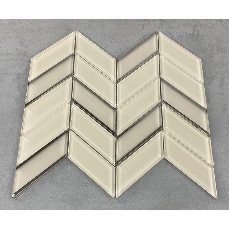 1.5" x 4.25" Glass Chevron Mosaic Wall Tile, Mocha