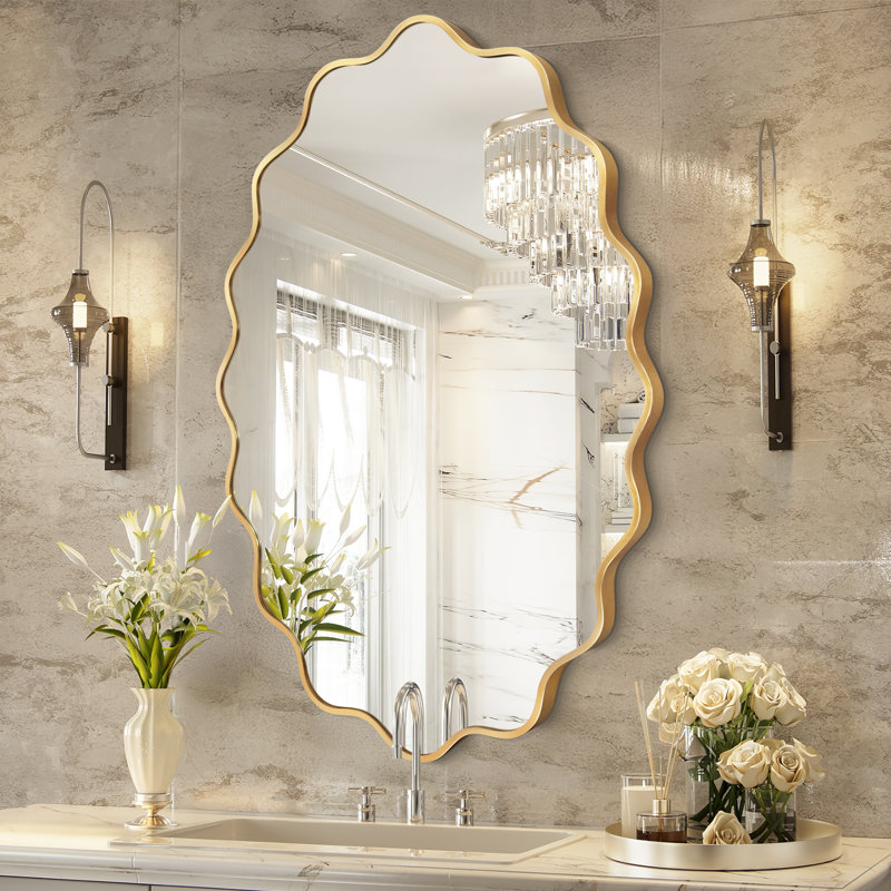 Miroir mural élégant et ovale ondulé, Doré, 36" x 24"