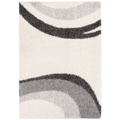 Weider Abstract Machine Woven Area Rug in SilverGreyCharcoalIvory