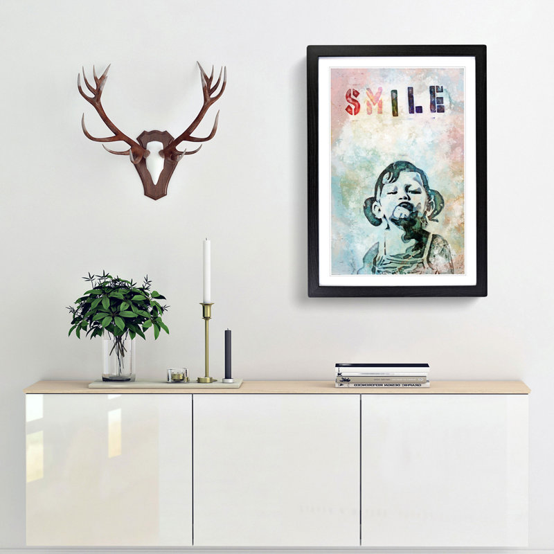 Smile in Abstract by Banksy - Picture Frame Graphic Art Print, Black Framed, 48cm H x 36cm W x 2cm D
