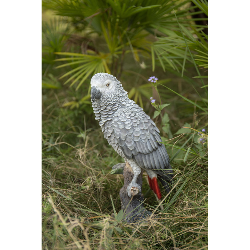 Grey Gabon Parrot on Stump Resin Indoor/Outdoor Statue