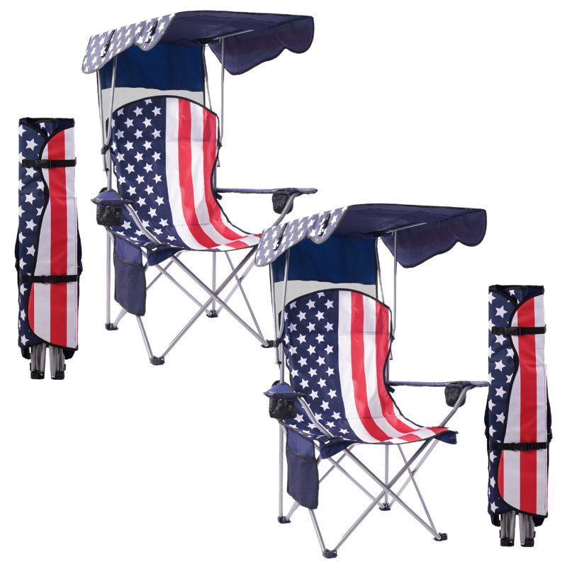 Ensemble de 2 chaises de camping portatives avec abat-jour intégré, Rouge