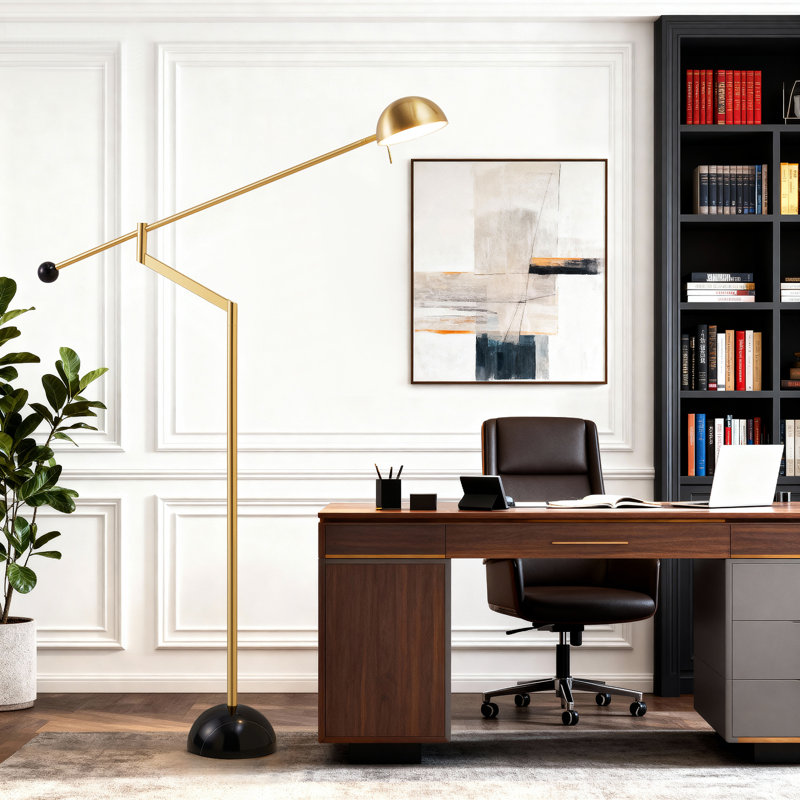 61'' Gold Finish Floor Lamp With 50° Up-Down Adjustable Head & Convenient Foot Switch, Perfect For Home Reading/Accent Use In Living Room, Bedroom, Office
