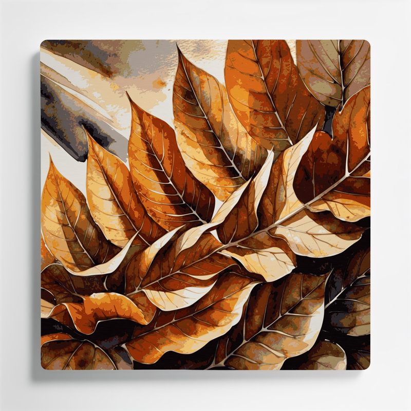 Art mural en métal feuilles de châtaignier botanique brun, H 16 po x l 16 po