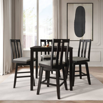 5-Piece Counter-Height Dining Set with Slat-Back Chairs and Square Table, Black