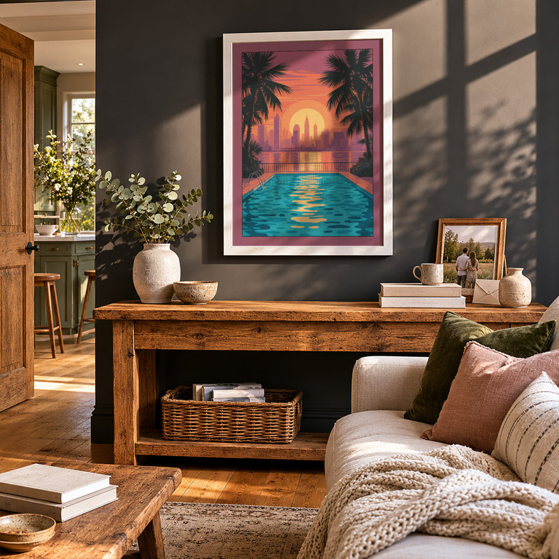 Sunset Paradise Tropical - Framed Print, A3 - 42.0 x 29.7 cm, White