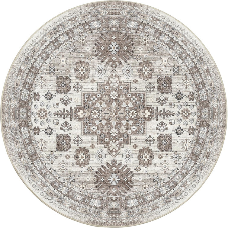 Medallion Non Slip Washable Rug(Brown)