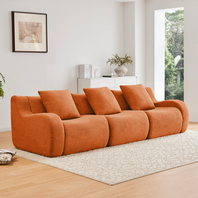 Nigel 3 Seat Boneless Orange With Fabric, - Slip Design, Non Assembly And Streamlined For Home Comfort Made Of No Assembly, Comfortable Curved Relaxing At Bedroom