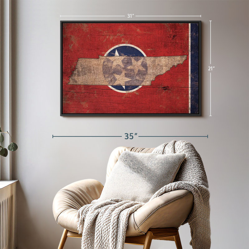 State Map Over Tennessee Flag Canvas Print, 21" H x 31" W