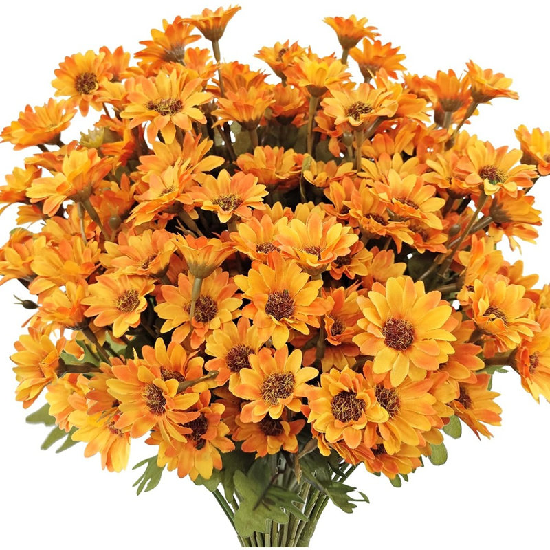 7 mamans artificielles orange - Fleurs de marguerite en soie pour décorations d'intérieur et d'extérieur