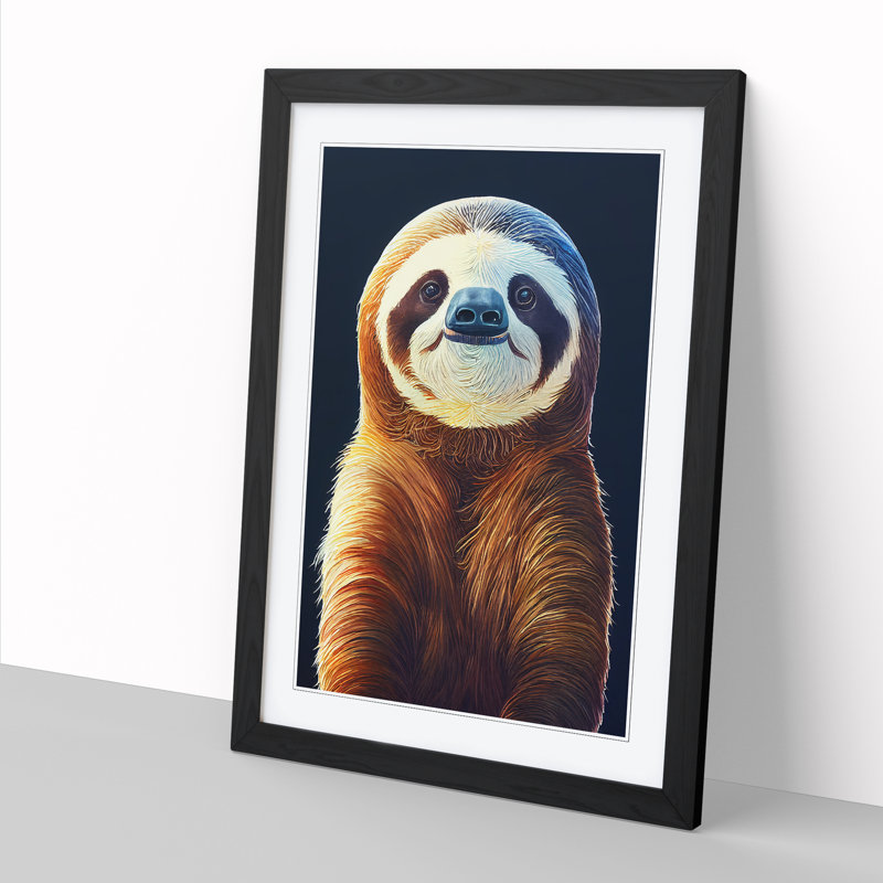 Watercolour Sloth - Single Picture Frame Print, 46cm H x 34cm W x 2cm D, Walnut