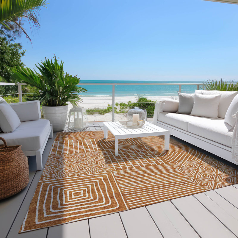 Paprika Red Square Synthetic Washable Easy Care Rug