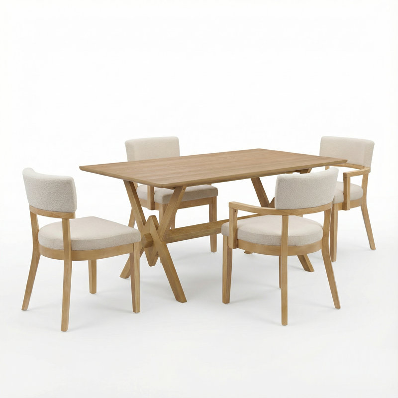 Ensemble de salle à manger 5 pièces Branson, Beige et chêne, Chêne / chêne