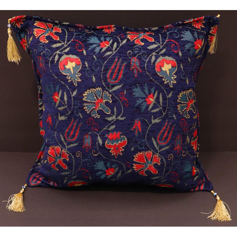 Southwestern Pillows Tassels Chenille Reversible Throw Pillow, Navy Blue