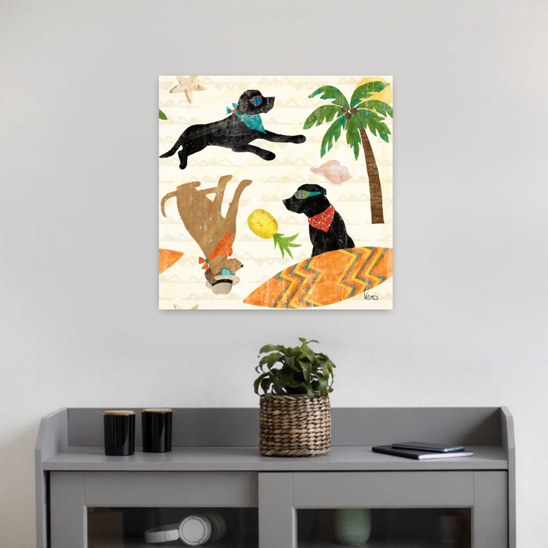 Good Good Vibes Pattern Ib Abstract Palm Tree Starfish Dog Coastal Art, H 18 po x l 18 po