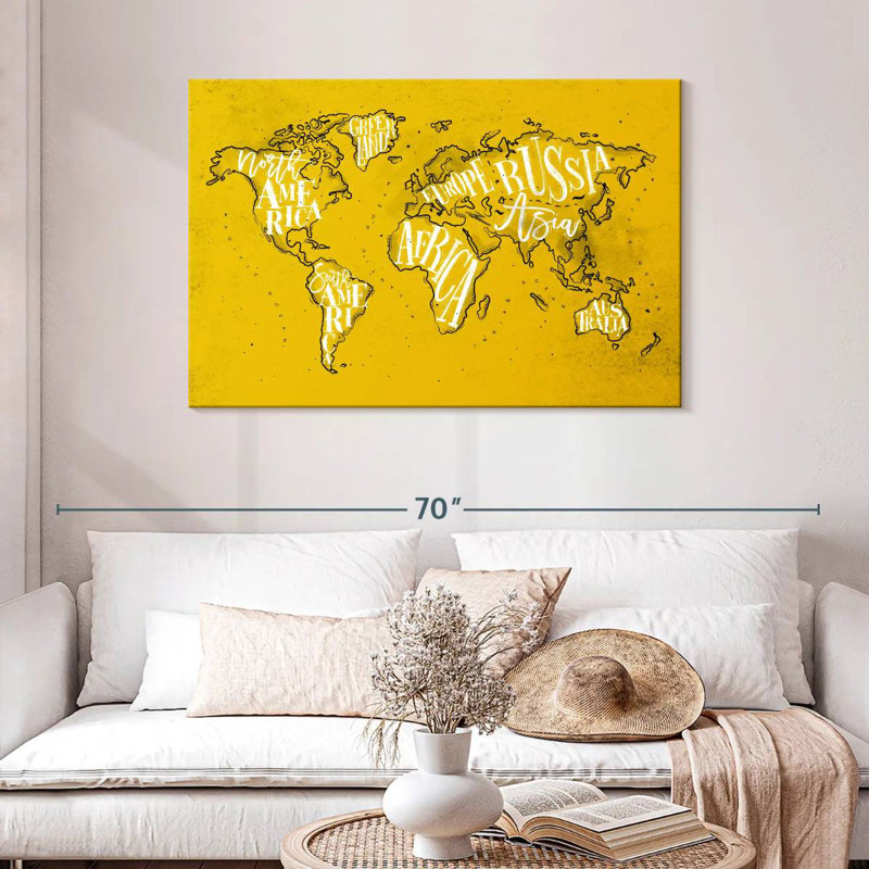Aliaz Yellow Chromatic World Map, 30" H x 45" W