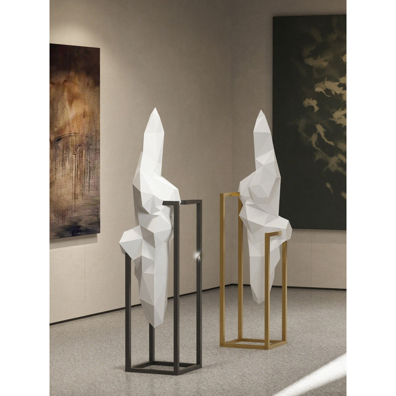Sculpture moderne moderne en fibre de verre, Doré / Blanc