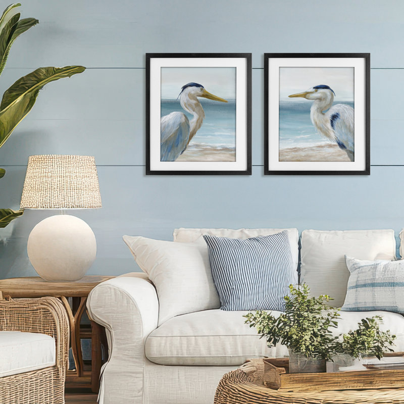 «Tranquil Gaze Herons», ensemble de 2 impressions encadrées sous verre, design par Nan, H 21 po x l 17 po