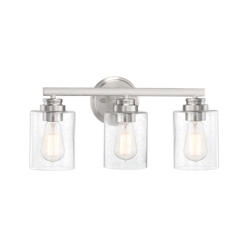 Éclairage pour salle de bain 3 lumières à intensité variable, Nickel poli brossé, Martelée transparente