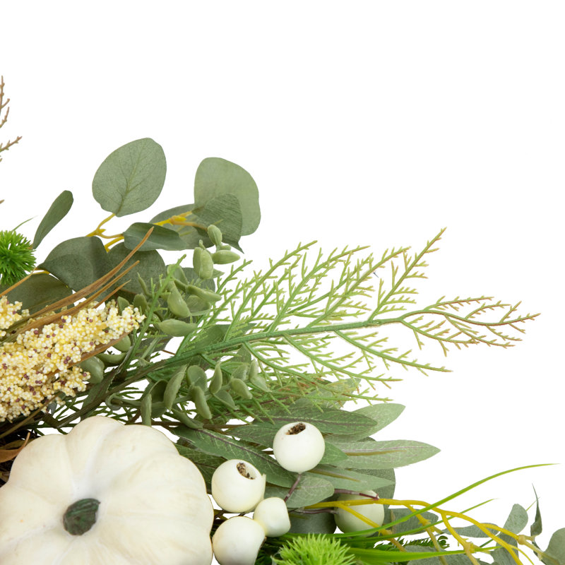 24-Inch Fall Harvest Artificial Peony and Pumpkin Wreath