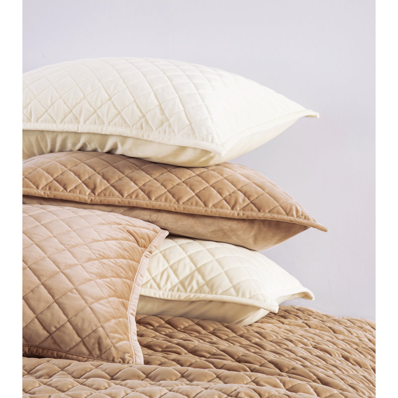 Velvet Diamond Solid Color Quilted Modern Contemporary Pillow Sham Set, Cream, King