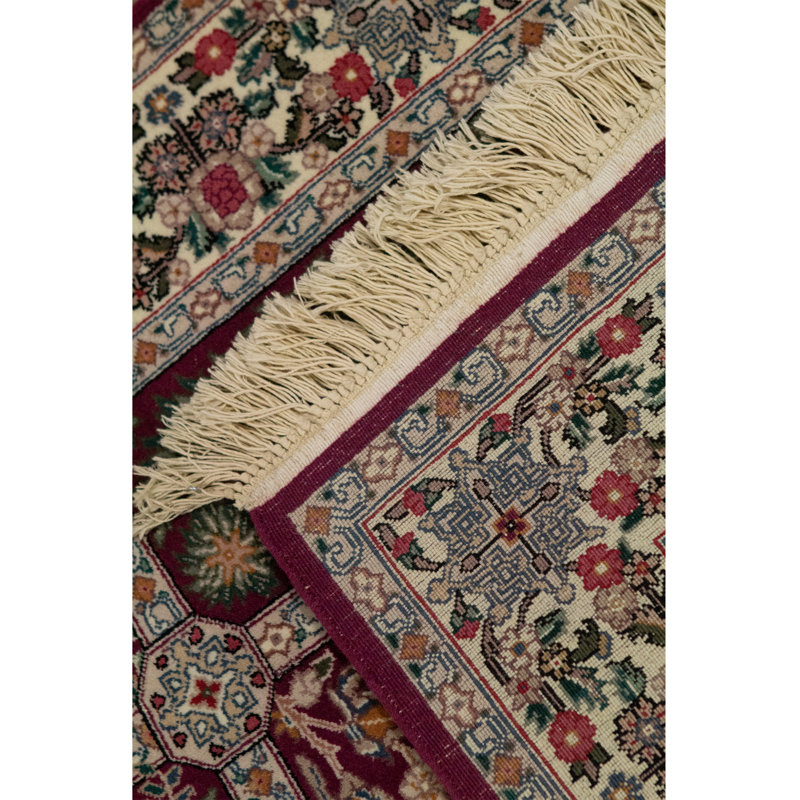 Tapis vert, rouge et crème noué à la main de haute qualité