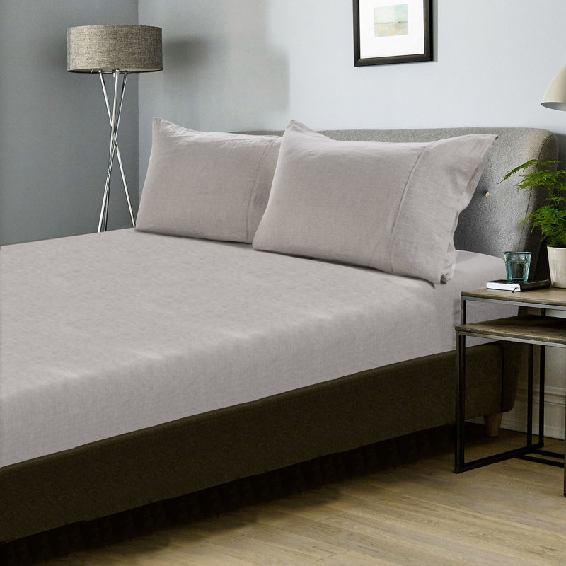 Stone Washed Pure Linen Fitted Sheet and  Matching Pillowcases, 3pcs, King Fitted Sheet with 2 Pillowcases