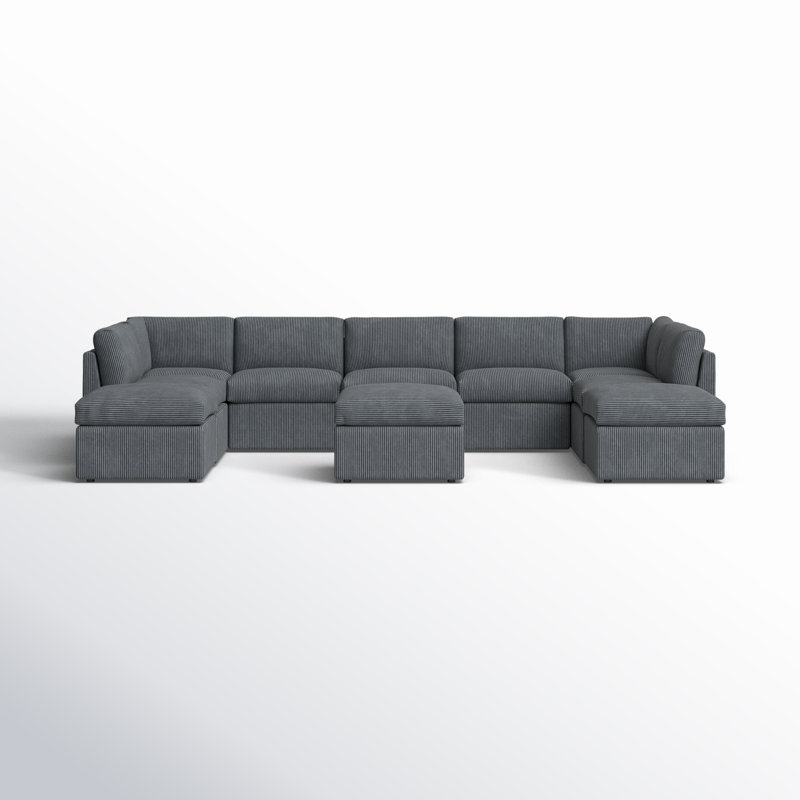 Arfsten Anagel 160'' Wide Symmetrical Modular Corner Sectional with Ottoman, Dark Gray Corduroy