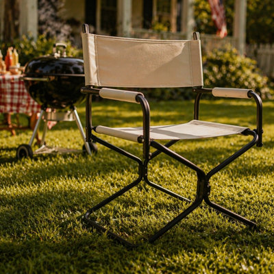 21 Inches Leather Director"S Chair - Heavy Duty Folding Camping Chair For Adults,Sports,Lawn,Outdoor Fishing,Courtyard,And Outdoor Use,White