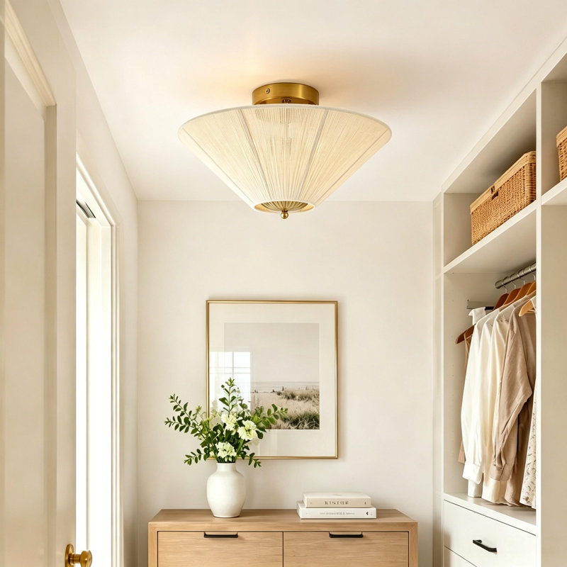 2-Light Cotton Semi Flush Mount Ceiling Light for Bedroom