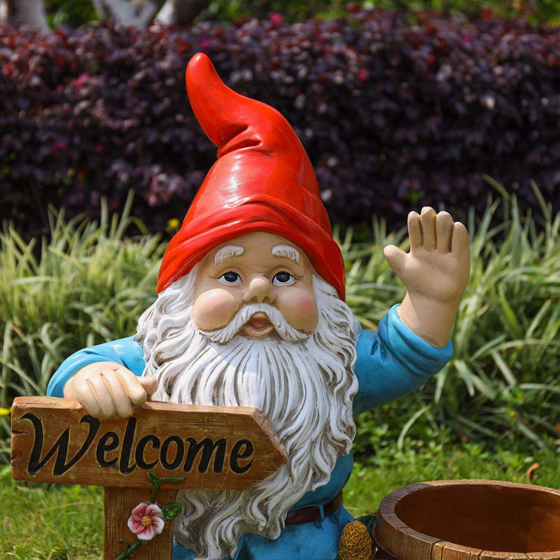Unique Outdoor Garden Gnome Flower Pot Planter - Charming Yard Statue and Decorative Ornament