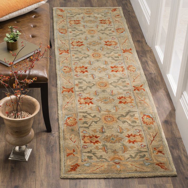 Tapis oriental en laine touffeté à la main beige / gris / orange Armintha, Tapis de couloir 2 pi 3 po x 12 pi