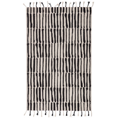 Tapis noir / ivoire en laine touffeté à la main Vera