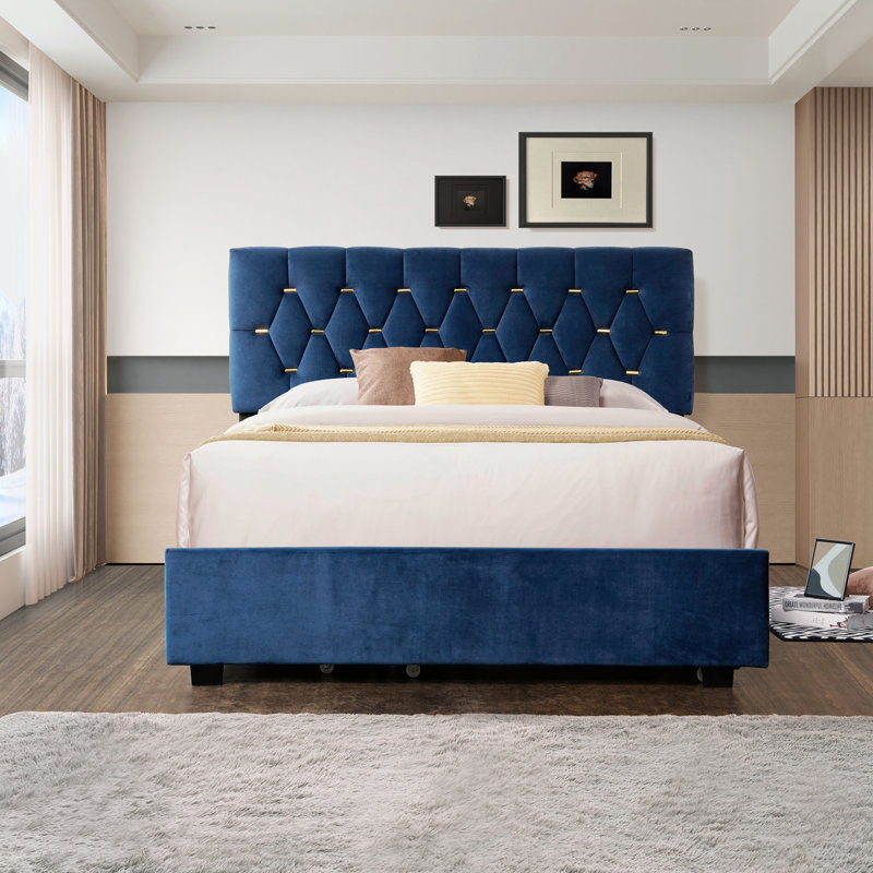 Lit plateforme avec rangement Canela, Bleu
