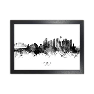 Sydney Australia Skyline Black White City Name by Michael Tompsett - 1 Piece Wall Art