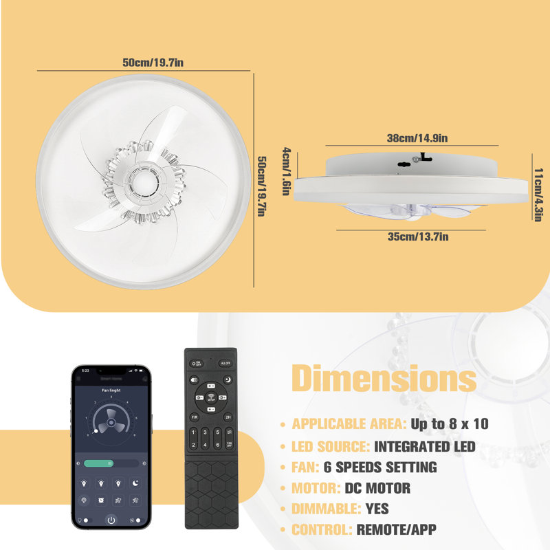 Karlena 20'' Modern Flush Mount Ceiling Fan with Dimmable Lights and Remote Control Reversible DC Motor Timer Noiseless (Set of 2)