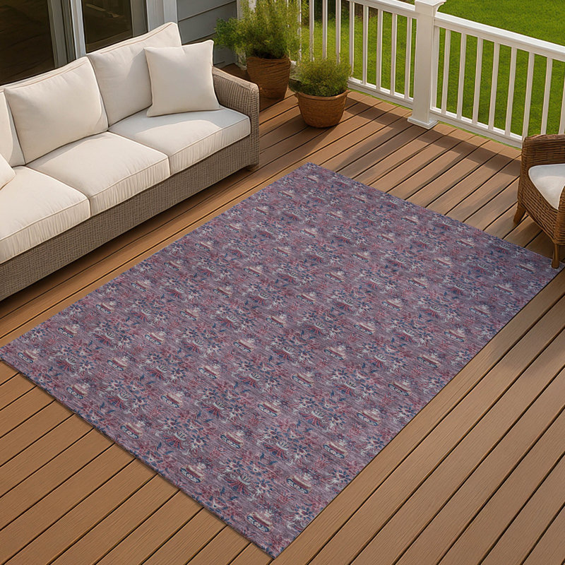 Machine Washable Indoor/Outdoor Chantille ACN2682 Floral Rug, 3' x 5', Plum